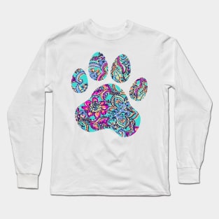 Bright Floral Paw Print Long Sleeve T-Shirt